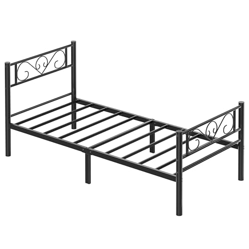 VASAGLE Bett 90 x 200 cm, Gästebett, Einzelbett aus Metall, Bettgestell, Bettrahmen, Metallbett, einfache Montage, tintenschwarz RMB062B01