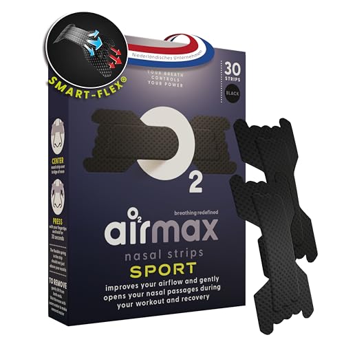 Air Max Nasenpflaster Schwarz – 30 Sport Nasenstrips – 50% Stärkere Hebekraft – Wirkt Sofort – Öffnet die Atemwege & Besser Atmen | Laufen, Radfahren, Hyrox, Fitness & mehr – Latexfrei