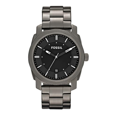 Fossil Machine Uhr für Herren, Quarzwerk mit Edelstahl- oder Lederarmband, Dunkelgrau, 42MM