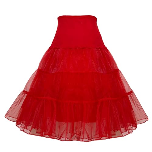 Myhengt Kristallgarn Damen Garnrock Retro Swing Petticoat Unterrock Rockabilly Pettiskirt Tutu Rockabilly Skirt (M, rot)