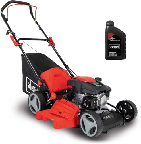 Scheppach MP150-46 Benzin Rasenmäher - 46cm Schnittbreite | 3,5 PS | 7-fache Schnitthöhenverstellung | 55 Liter Fangkorb | Seitenauswurf | Mulchfunktion | Reinigungsfunktion | inkl. Motoröl