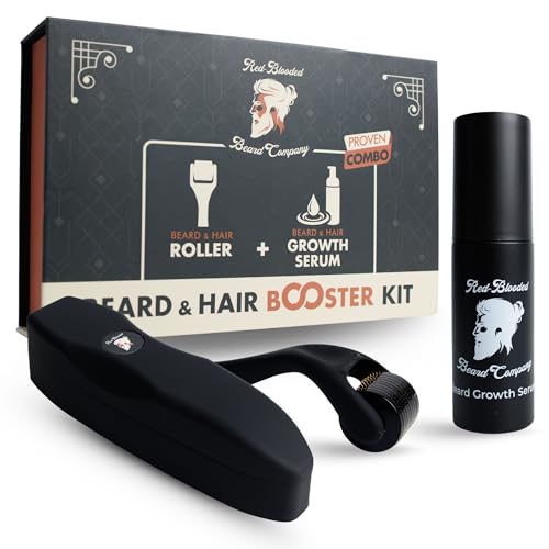 bart wachstum & Haarwachstums-Booster-Set – Bartroller/Dermaroller 0,5 mm mit Wachstumsserum – Vegan & Tierversuchsfrei