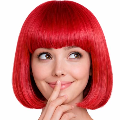 Hatstar Bob Perücke Rot, Charleston-Perücke für Damen und Herren, Kostüm Accessoire für Karneval, Fasching und Halloween, 100% Polyester