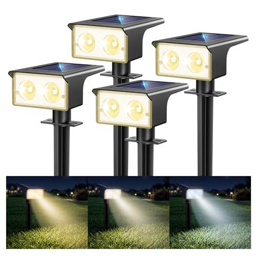 btfarm 4 Stück Solarlampen für Außen, 3000/4500/6000K Solarstrahler Garten