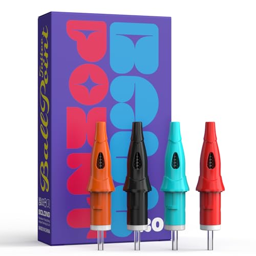 Kugelschreiber Tattoo Nadeln, Solong 20 Stück Tattoo Kugelschreiber Patronen Nadeln für Dotwork Zeichnungspraxis auf Papier für Anfänger EN18-BP-20KIT-A (Schwarz, Rot, Himmelblau, Orange