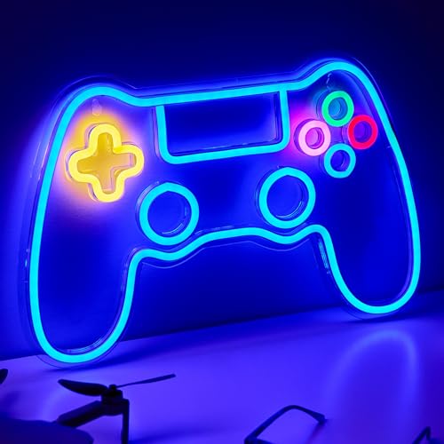 NELUX Neon LED Gaming Room Deko Schild Controller, Neon Gamer Sign Wand Zimmer Lampe, Gaming Beleuchtung Setup Licht Light, Neonschild Wall Schilder Wanddeko. USB-Verbindung mit Dimmer.