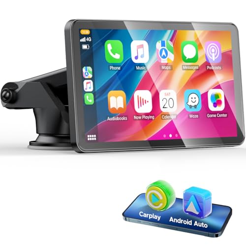 LAMTTO Wireless CarPlay Display & Android Auto Car Play Display Bildschirm 7 Zoll Tragbare Autoradio mit Mirror Link, Bluetooth, Touchscreen, Navigation, Sprachassistent, FM, AUX