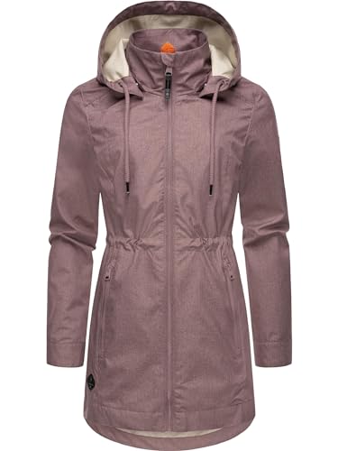 Ragwear Damen Übergangsjacke leichte Jacke lang wasserdicht mit abnehmbarer Kapuze Dakkota II Mauve Gr. 3XL