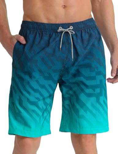 APTRO Herren Badehose Lang Badeshorts Schnelltrocknend Boardshorts Freizeit Short Geometrische Grün MK3309 XXL