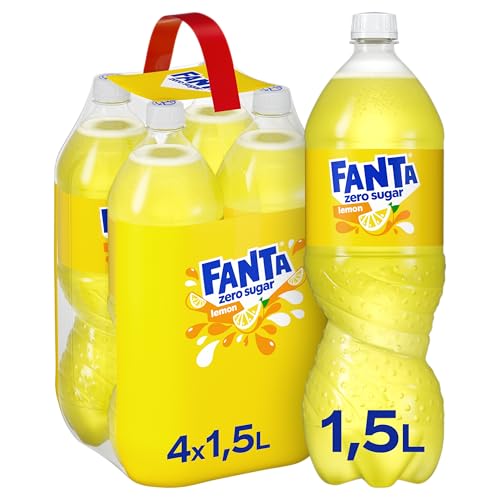 Fanta Lemon ohne Zucker - kalorienfreie Erfrischung mit fruchtigem Zitronengeschmack - spritzig-erfrischendes Softgetränk ohne Zucker in Einweg Flaschen (4 x 1500 ml)