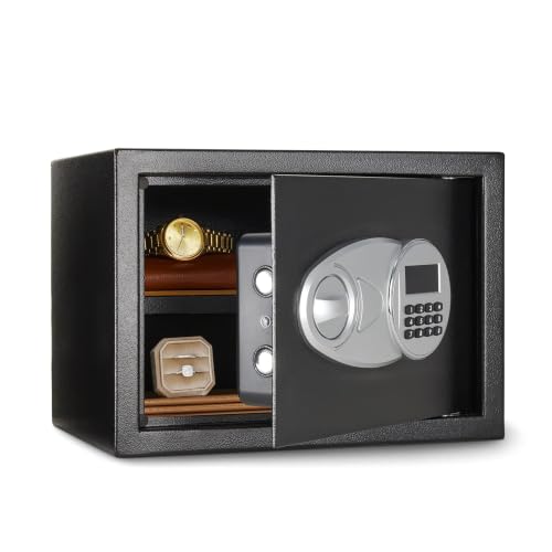 Amazon Basics Tresor aus Stahl, Sicherheit für Zuhause, mit digitaler Tastatursperre – für Bargeld, Schmuck, Ausweise, Dokumente, 14 l, 35cm x 25cm x 25cm (B x T x H), Schwarz