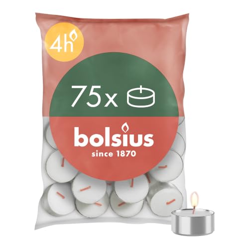 Bolsius D-light Teelichter - 75 Stück - im Beutel - Länge Brenndauer 4 Stunden - Dekorative Haushaltkerzen - Weiß - Enthält Natürliches Pflanzenwachs - Ohne Palmöl
