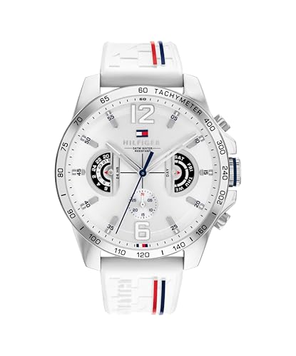 Tommy Hilfiger Multi Zifferblatt Quarz Uhr für Herren mit Weisses Silikonarmband - 1710676