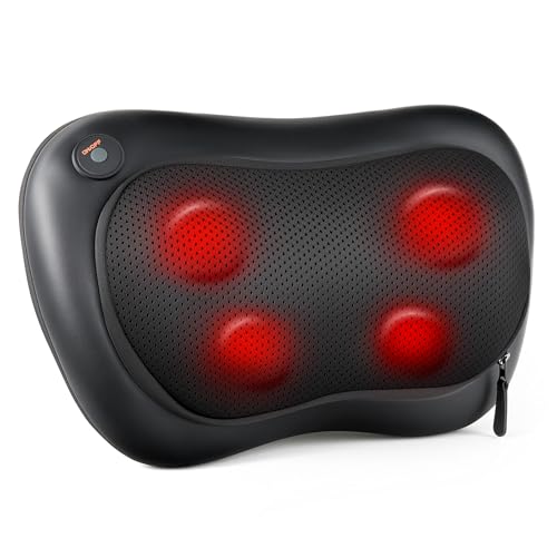 ALLJOY Massagekissen mit Wärmefunktion, Shiatsu Massagegerät für Nacken Schulter Rücken, Rückenmassagegerät mit 3D Rotierenden Massageköpfen, PU-Leder, Geschenk für Männer, Frauen