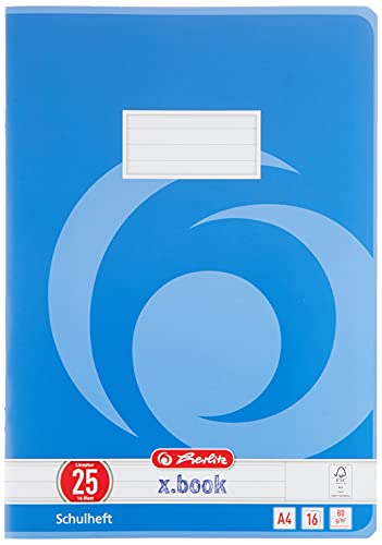 Herlitz Schulheft x.book A4, liniert, Lineatur 25, 16 Blatt, 10 Stück