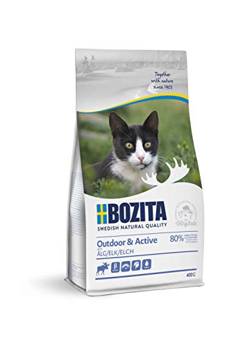 Bozita Outdoor & Active Katzentrockenfutter mit Elch – 400g – Trockenfutter mit Vollkornweizen für aktive, sensible Katzen – 30 % Protein, 20 % Fett – ohne Zucker & Gentechnik – aus Schweden
