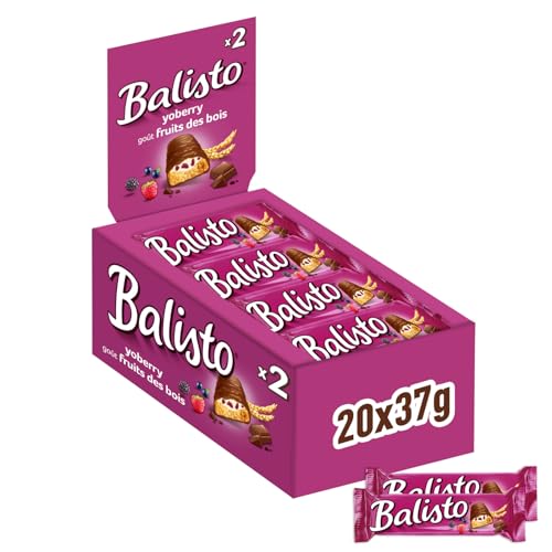 Balisto Schokoladen Großpackung, Yoberry, Getreide Schokoriegel mit Joghurt-Beeren, 20 x 37g, Schokolade, Müsliriegel, Schoko Großpackung (740g)