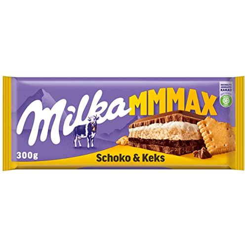 Milka Mmmax Schoko & Keks – Alpenmilch-Schokolade mit Milchcrème-Füllung und knackigen Keksstücken – 300g