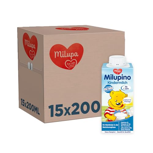Milupa Milupino Kindermilch – Ab 1 Jahr – Trinkfertige Kindermilch für Kleinkinder in der Wachstumsphase – 15 x 200 ml