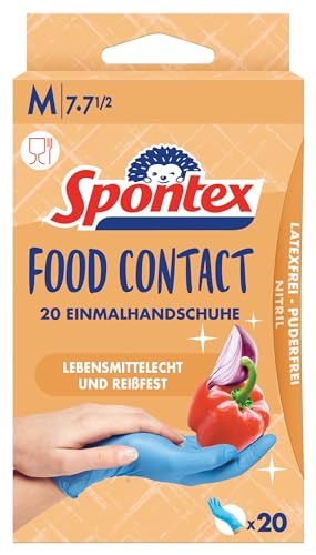 Spontex Food Contact, 20 Einmalhandschuhe aus Nitril, lebensmittelecht, latexfrei und ungepudert, Größe M (1 x 20 Stück)