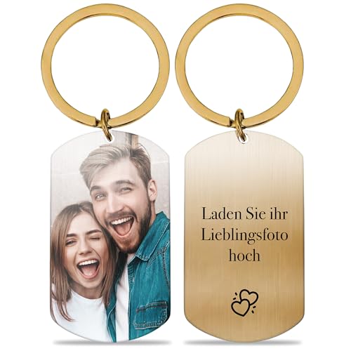 Perfekto24 Fotogeschenke Schlüsselanhänger - Einzigartige Geschenkidee! Personalisierte Schlüsselanhänger mit Ihren Lieblingsfotos. (GOLD)