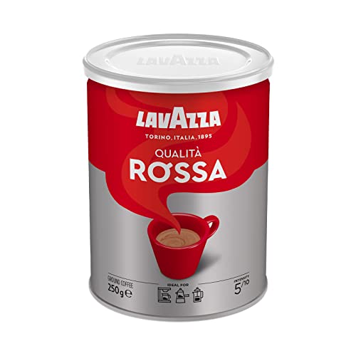 Lavazza, Qualità Rossa, Gemahlener Kaffee, Arabica & Robusta, mit Aromanoten von Schokolade und Trockenfrüchten, Intensität 5/10, Mittlere Röstung, 250g