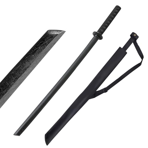 Holz Katana Schwert mit Lederscheide, Schwarz Bokken für Kendo-Training, Samurai Schwert für Rollenspiel und Cosplay