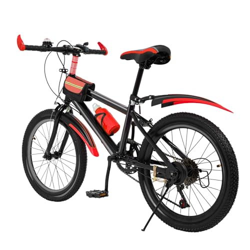 Charocean Mountainbike 20 Zoll Kinderfahrrad Kinder Fahrrad für Jungen & Mädchen, 7 Gang Mountainbike mit Schutzblech, Wasserflasche, Kompassglocke, Tragfähigkeit 85KG, Von 8-13 Jahren (Rot)