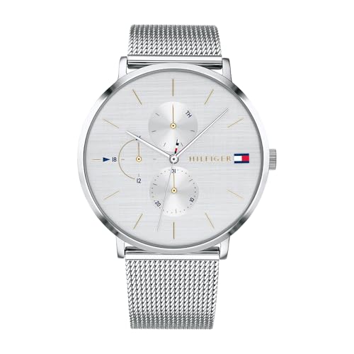 Tommy Hilfiger Multi Zifferblatt Quarz Uhr für Damen mit Silbernes Edelstahl-Mesh-Gliederarmband - 1781942