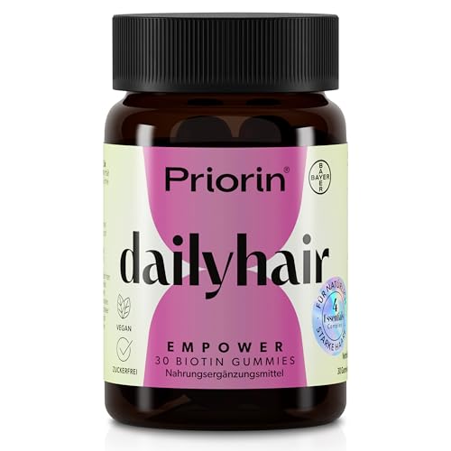 Priorin dailyhair EMPOWER Haarvitamine – Biotin-Gummies zur Unterstützung des normalen Haarwachstums* – 7.000 µg Biotin + Zink, Selen & Kürbiskernextrakt – Vegan & Zuckerfrei – 30 Gummies
