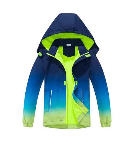 BuyiRen Windjacke für Jungen und Mädchen, Regenjacke, mit Kapuze, Fleece-gefüttert, Regenmäntel für Kinder, 9-10 Years