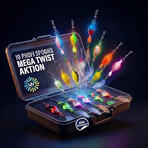 Njord Kalastus Messeneuheit 2025 Spoons Forelle Mega Twist 10 Stück in Spoonbox | Forellen Angeln Spoon Set Forellenköder | Forellen Blinker Angeln Forelle | Spinner Set Trout (3g mit Feder)