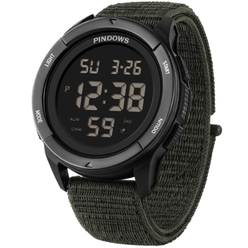 PINDOWS Herren Digitaluhr, 50M Wasserdicht Militär Taktisch Outdoor Sport
