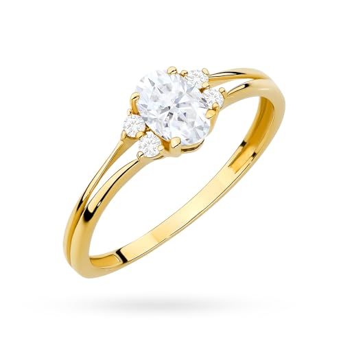 MARKO Goldring Damen 333 Echtgold mit weißer Zirkonia, eleganter Verlobungsring Damen 8 Karat Gold, klassischer Ring mit Stein, Goldschmuck Geschenk für Frauen (21 / 61mm / ⌀ 19.5mm)
