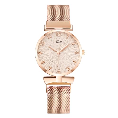 OFFCUP Damenuhr, Damen Analog Quarz Uhr mit Edelstahl Mesh Armband, Uhren Damen Einfache Business Klassische Armbanduhr Lässig Quarzuhr Kleideruhr, 3 Zeiger, 36.8 mm Gehäusegröße -Roségoldener