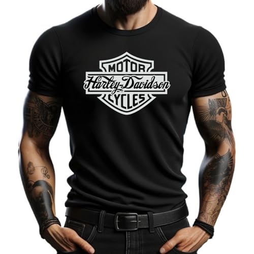 4people Schwarzes Harley-T-Shirt mit klassischem Logo - lässiger Stil für Biker und Motorradliebhaber, Schwarz , XL