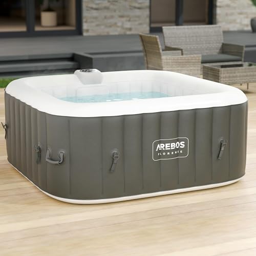 Arebos Aufblasbarer Spa Pool | für drinnen und draußen | Whirlpool 4 Personen | 154x154cm | 100 Massagedüsen | Wellness Spa Heizung | Aufblasbare Massage Quadrat | 600 Liter