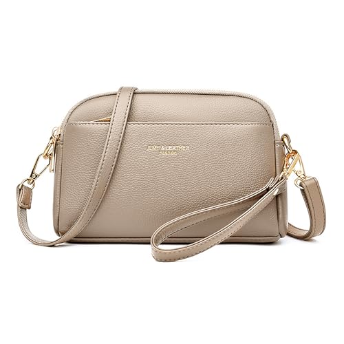 Mabecol Handytasche Damen, Schultertasche Umhängetasche PU Leder, Beige | Kleine Clutch Mit Geldbörse, Verstellbarer Gurt Für Crossbody Tragen, Ideal Für Alltag, Arbeit, Reisen Und Shopping