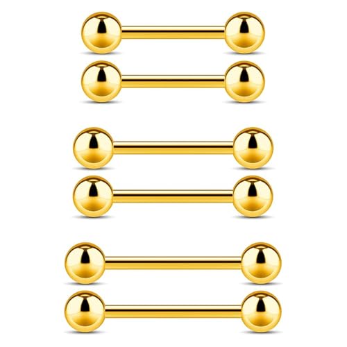 QZKJQDD 3 Paare 14G Chirurgenstahl Außengewinde Zungenpiercing Nippel Piercing Barbell Helix Cartilage Ohr Piercing Retainer Körperschmuck 12mm 14mm 16mm (Gold)