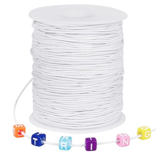 1 mm Elastisches Faden, 100m Elastische Schnur Gummiband für Armbänder, Halsketten, Schmuckherstellung, Perlen, Knoten, Binden, Verpacken und Basteln (Weiß)