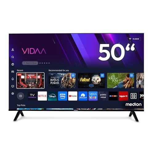 MEDION 125,7cm (50 Zoll) Ultra HD Fernseher (Smart-TV, Dolby Vision HDR, HBO Max, MagentaTV, Prime Video, Disney+, DAZN, Paramount+, Dolby Atmos, VIDAA Store, HbbTV, PVR, Bluetooth, MD 850301)