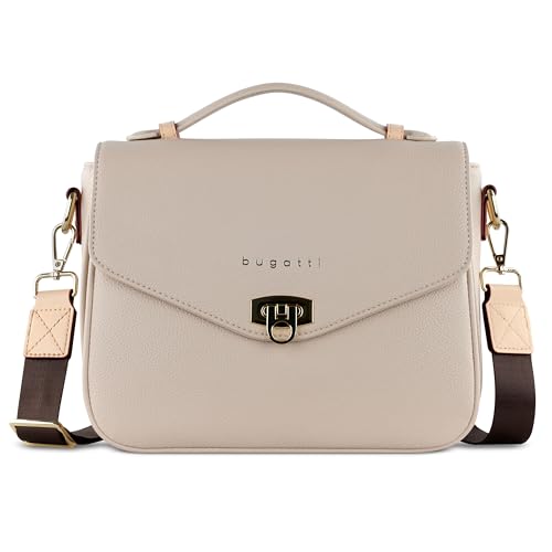 bugatti Ella Classic Bag für Damen, Umhängetasche aus Kunstleder, Henkeltasche, beige