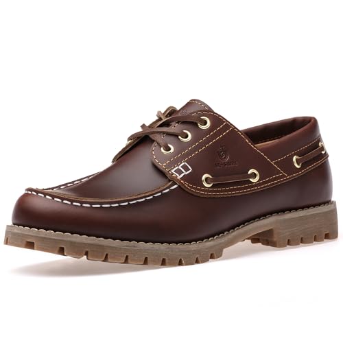 SL-Saint Handgefertigte Herren Klassisch Boat&Deck Schuhe Moc Toe Vollnarbenleder Bequeme Mode Lässig Geschnürt (RotBraun, Erwachsene, Herren, 42.5, Numerisch, EU Schuhgrößensystem, Breit)