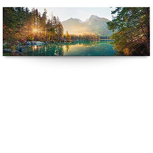BilderKing Wandbild Wasserfall Hintersee Bayern - 150cm x 50cm Leinwand auf Fertigrahmen + Aufhänger