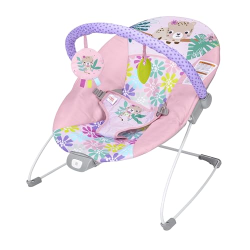 Bright Starts Wildflower Wonders Vibrations Babywippe, abnehmbarer Spielbügel mit 2 Spielzeugen, rutschfeste Füße, 0–6 Monate bis 9 kg