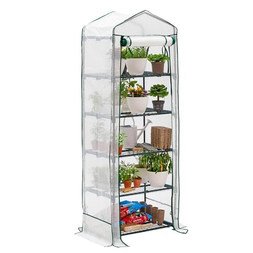Bramble - Premium Garten Foliengewächshaus für Balkon & Terrasse mit 5 Regalen, Stahlrahmen & Verstärkter PVC-Abdeckung - Stabil & Einfach zu Montieren - 193x69x49cm Weiß