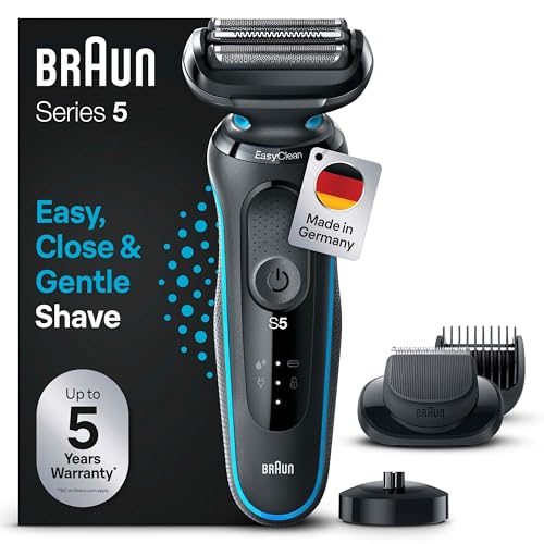 Braun Series 5 Rasierer Herren Elektrisch, Elektrorasierer mit EasyClick Barttrimmer Aufsatz, Ladestation, EasyClean Rasierapparat, Trockenrasierer, Wasserdicht, Made in Germany, 51-M4500cs, Mintgrün