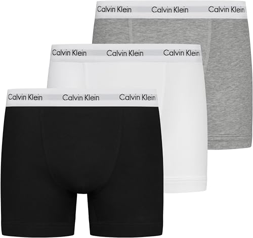 Calvin Klein Herren 3er Pack Boxershorts Trunks Unterwäsche, Mehrfarbig (Black/White/Grey Heather), L