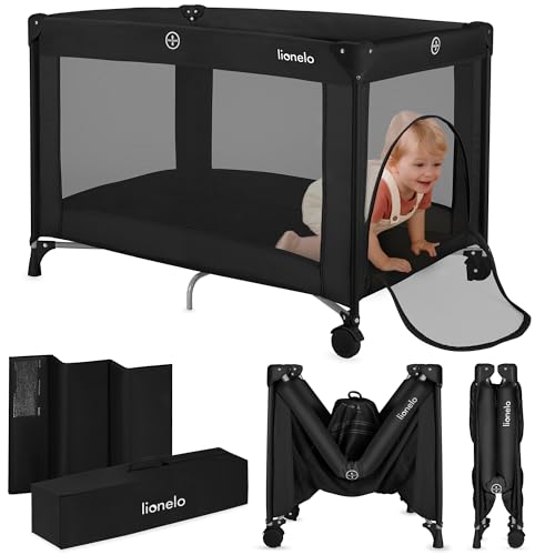 Lionelo Amelie Baby-Reisebett, ab Geburt bis 15 kg, klein, faltbar, weiche Faltmatratze, 100,5 x 70,5 cm, 2 Räder, seitlicher Einstieg, Reisetasche