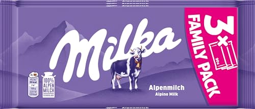 Milka Alpenmilch-Schokoladentafel – zarte Tafelschokolade im praktischen Familienpack – 3 x 90g